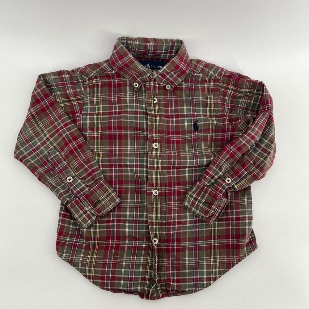Kids Ralph Lauren‎ Plaid Button Down Shirt Long Sleeve 2T Red Green